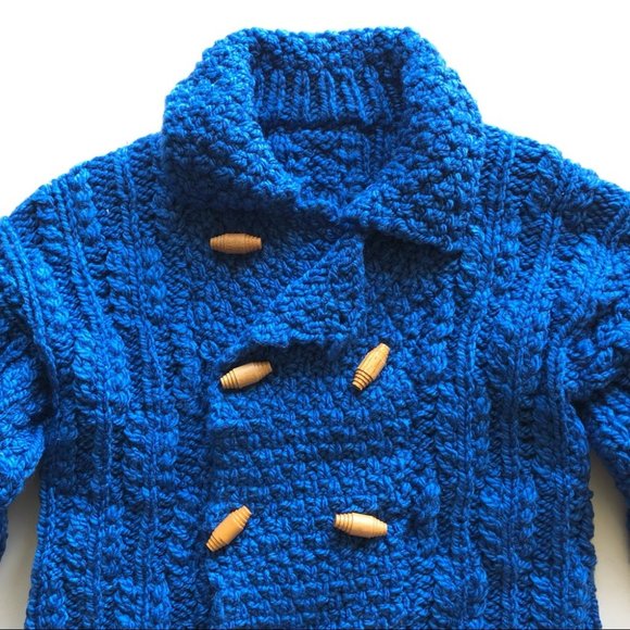 Vintage Handknit Sweater Jacket Cardigan Wood Btns - Picture 3 of 6